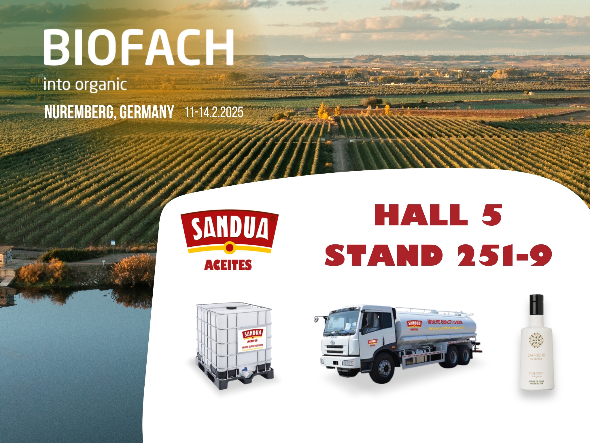 Sandúa's wide range of eco-oils will be present at Biofach Nuremberg 2025